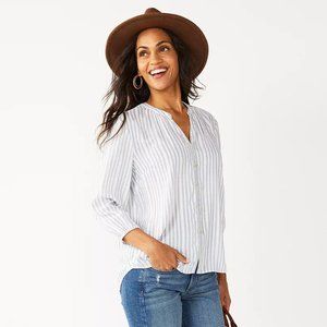 NWT Sonoma Goods For Life Blue White Stripe Drop-Shoulder Blouse Size Medium